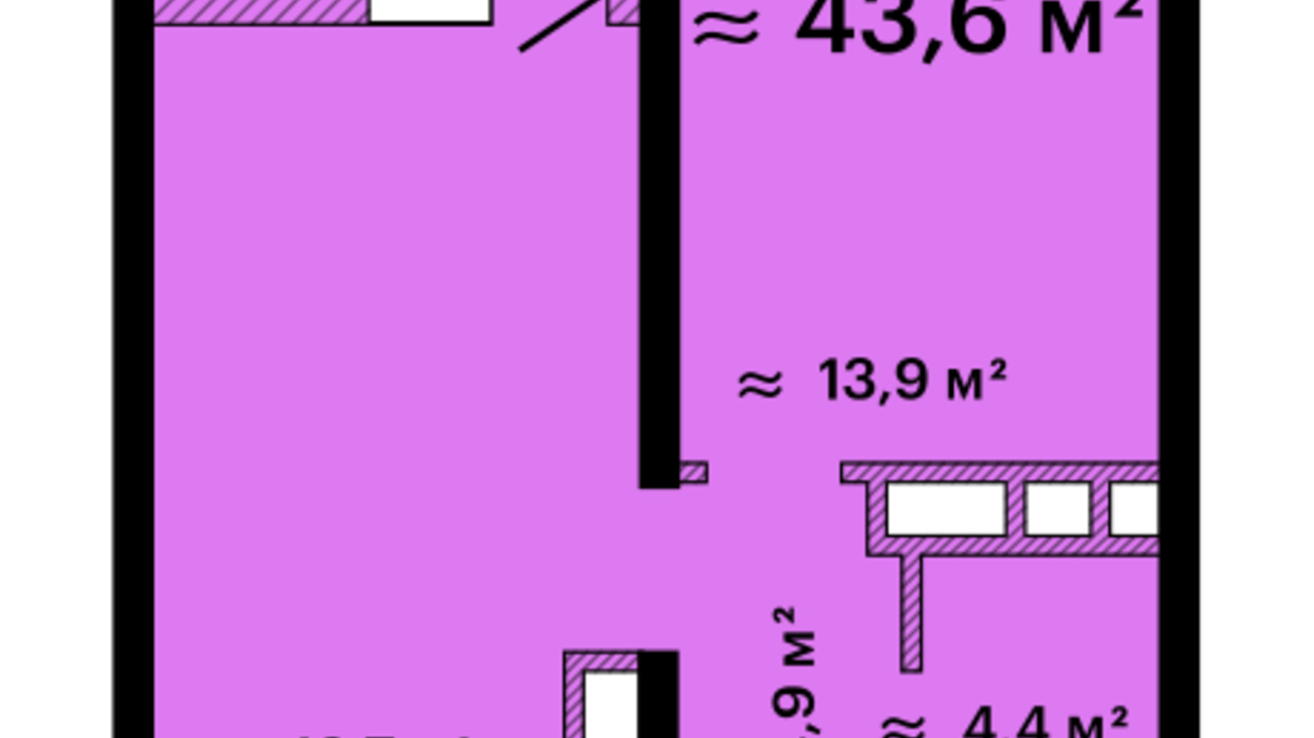 Планування 1-кімнатної квартири в ЖК Альтаїр-3 43.6 м², фото 608047