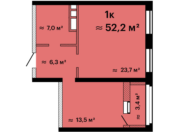 ЖК Альтаир-3: планировка 1-комнатной квартиры 52.2 м²