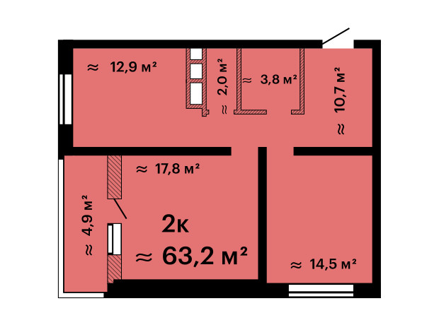 ЖК Альтаир-3: планировка 2-комнатной квартиры 63.2 м²