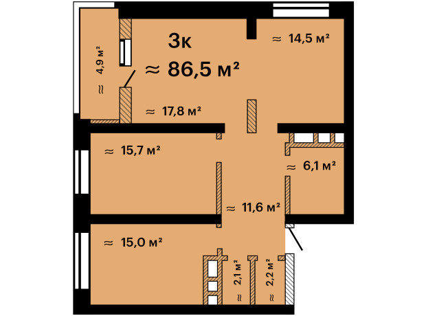 ЖК Альтаїр-3: планування 3-кімнатної квартири 86.5 м²