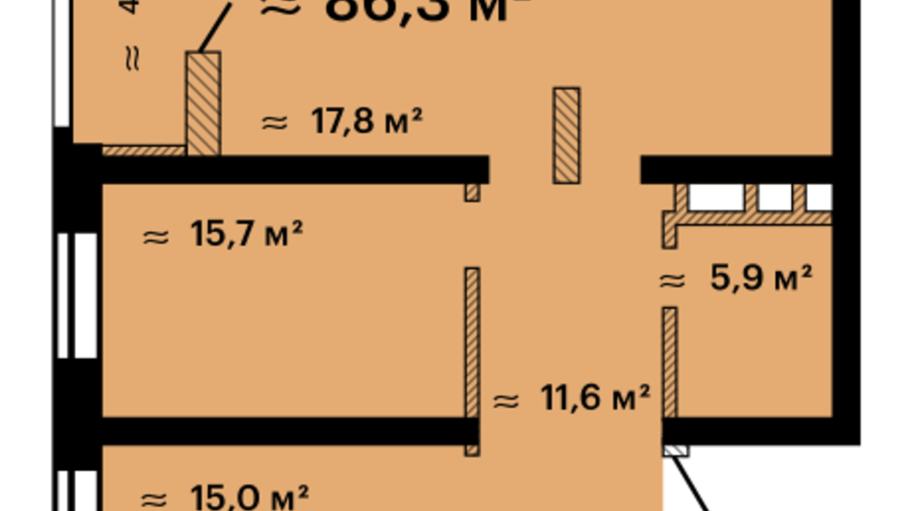 Планування 3-кімнатної квартири в ЖК Альтаїр-3 86.3 м², фото 608058