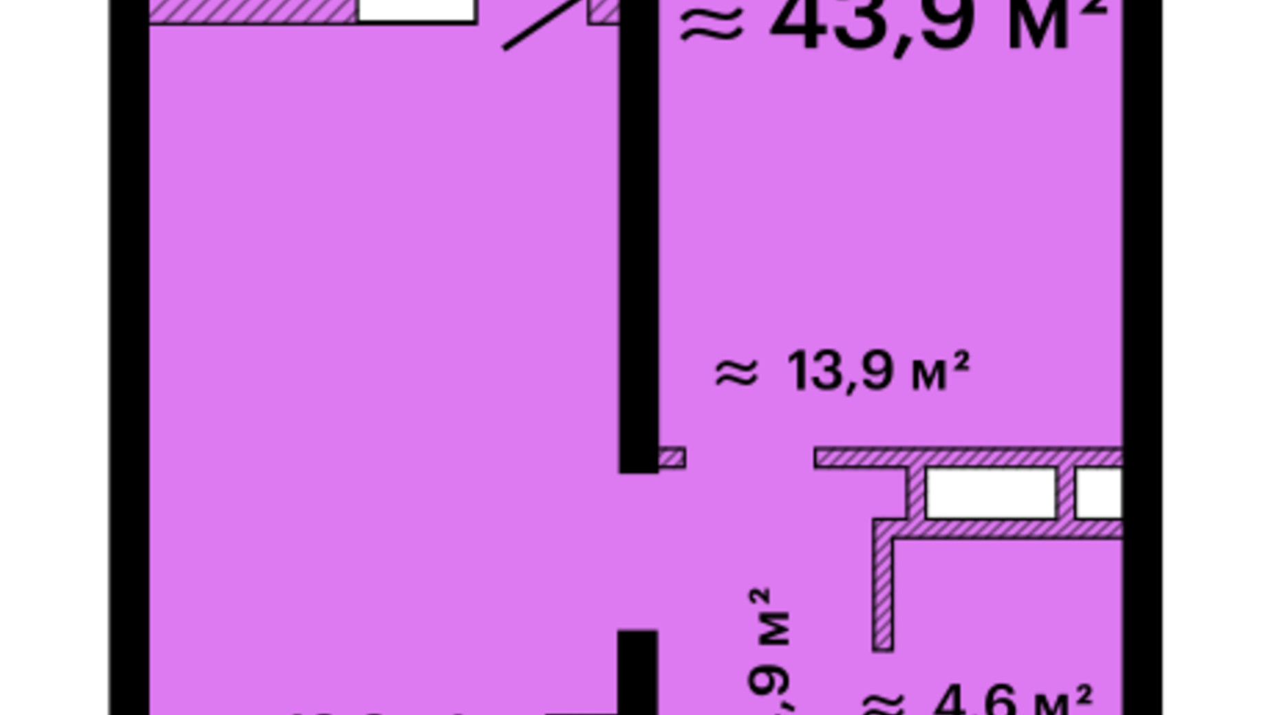 Планування 1-кімнатної квартири в ЖК Альтаїр-3 43.9 м², фото 608059