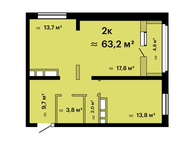 ЖК Альтаир-3: планировка 2-комнатной квартиры 63.2 м²