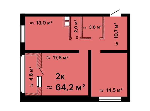ЖК Альтаир-3: планировка 2-комнатной квартиры 64.2 м²