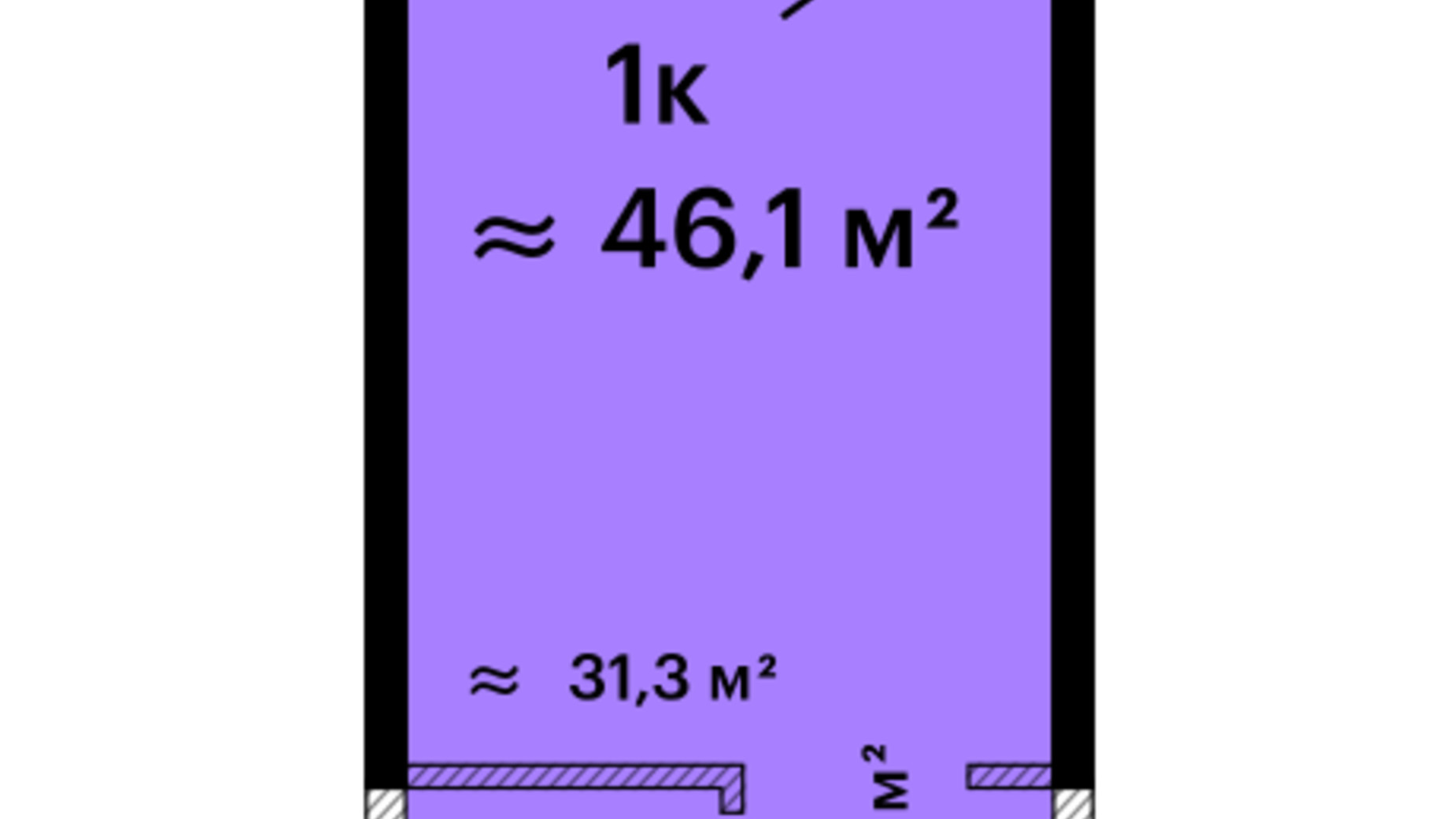 Планування 1-кімнатної квартири в ЖК Оскар 46.1 м², фото 608119