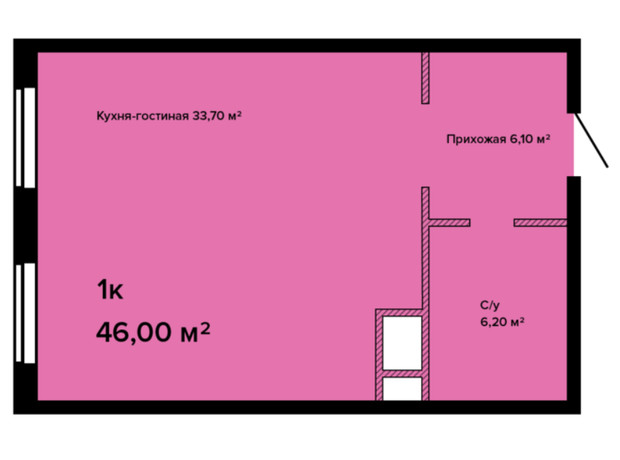 ЖК Sea View: планировка 1-комнатной квартиры 46 м²