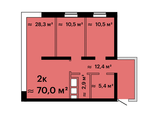 ЖК Sea View: планировка 2-комнатной квартиры 70 м²