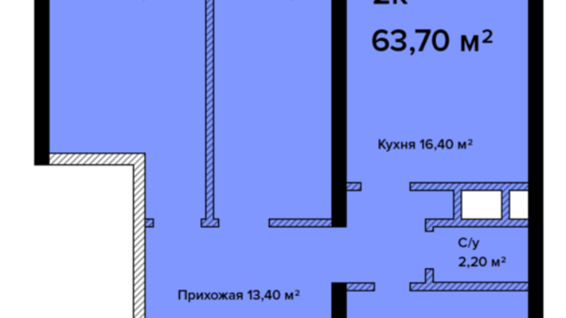 Планировка 2-комнатной квартиры в ЖК Sea View 63.7 м², фото 608125
