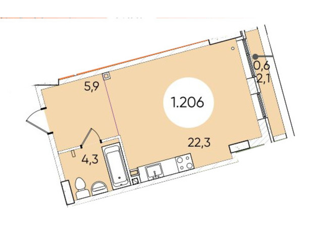 ЖК Гринвич Парк: планировка 1-комнатной квартиры 33.5 м²