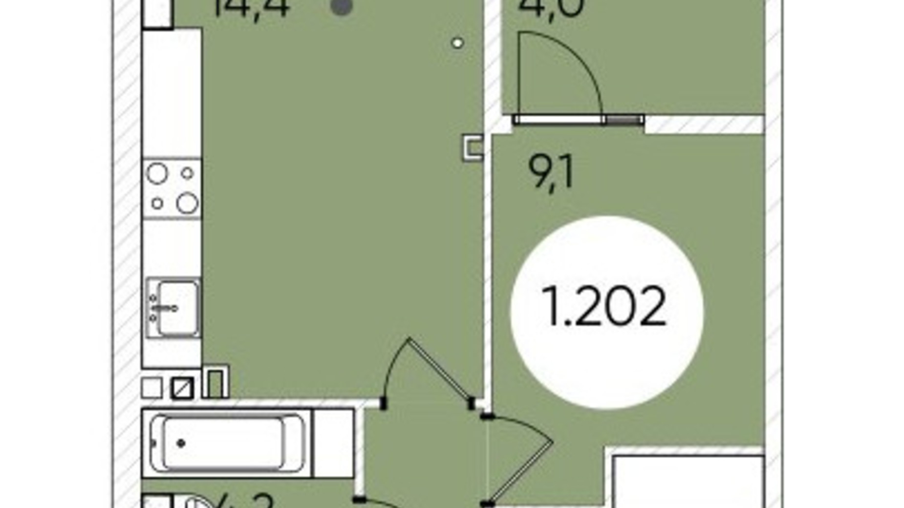 Планировка 1-комнатной квартиры в ЖК Гринвич Парк 40.1 м², фото 608150