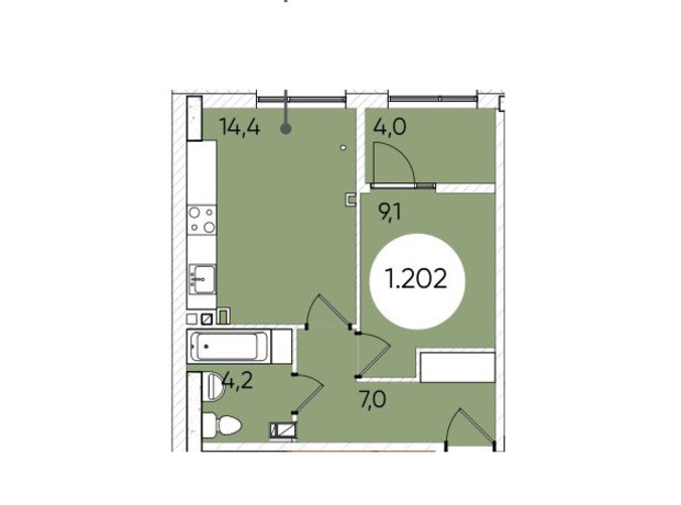 ЖК Грінвіч Парк: планування 1-кімнатної квартири 39.8 м²
