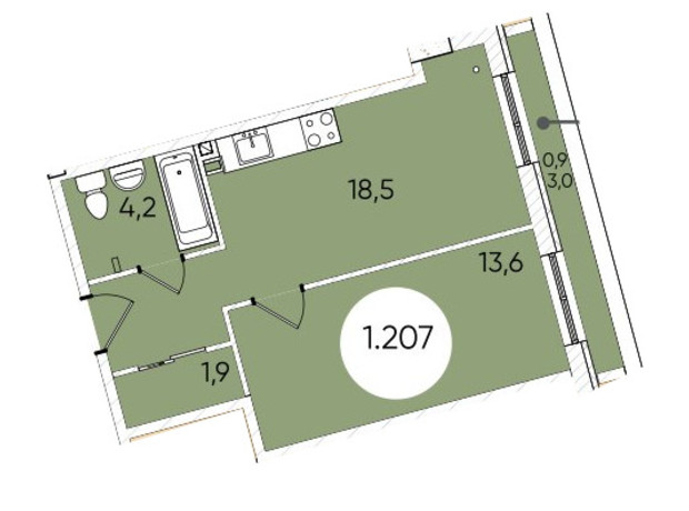 ЖК Грінвіч Парк: планування 1-кімнатної квартири 40.5 м²