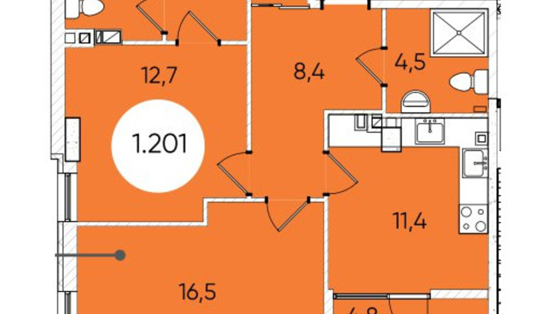 Планировка 2-комнатной квартиры в ЖК Гринвич Парк 70.9 м², фото 608152