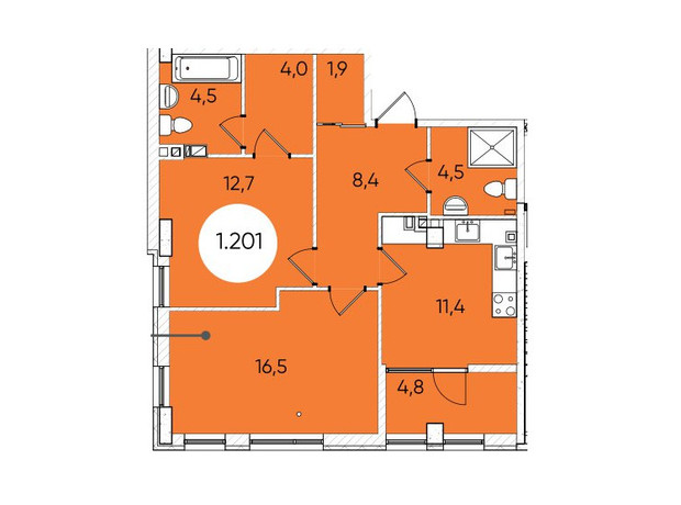 ЖК Гринвич Парк: планировка 2-комнатной квартиры 71.3 м²