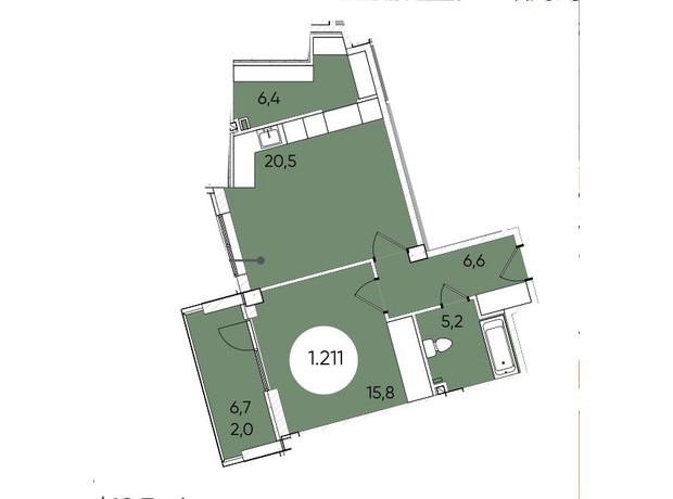 ЖК Грінвіч Парк: планування 1-кімнатної квартири 57.9 м²