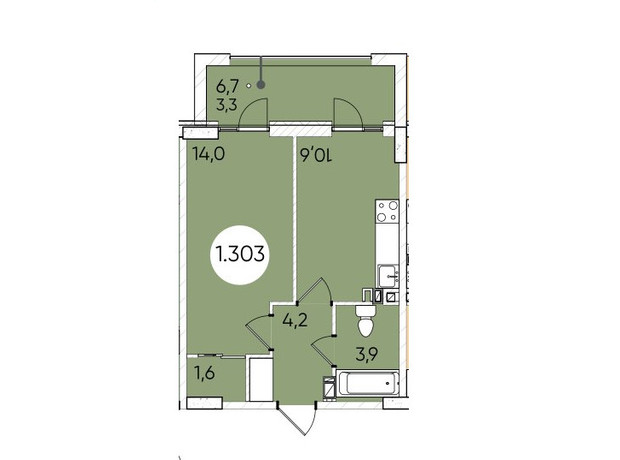 ЖК Гринвич Парк: планировка 1-комнатной квартиры 38.9 м²