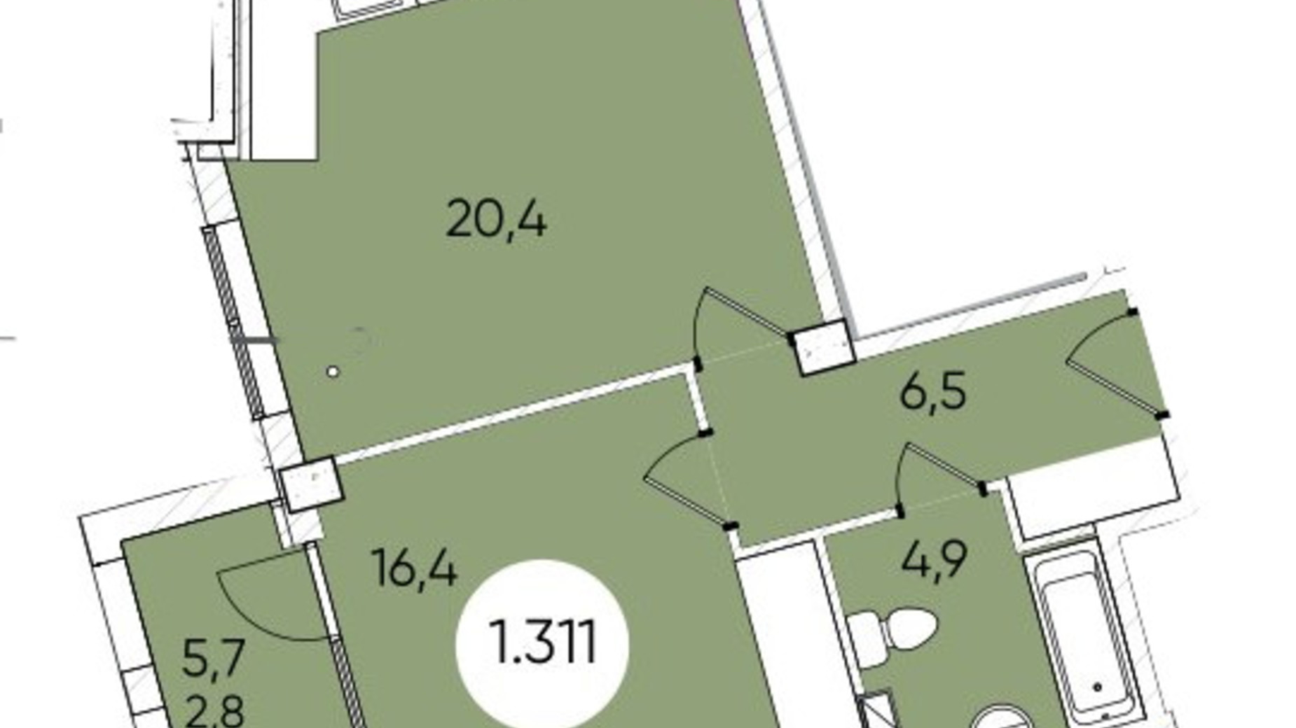 Планування 1-кімнатної квартири в ЖК Грінвіч Парк 58.1 м², фото 608169