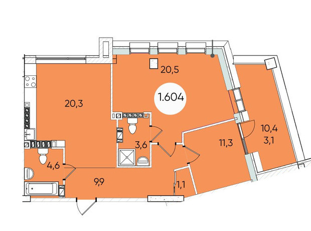 ЖК Гринвич Парк: планировка 2-комнатной квартиры 76.6 м²