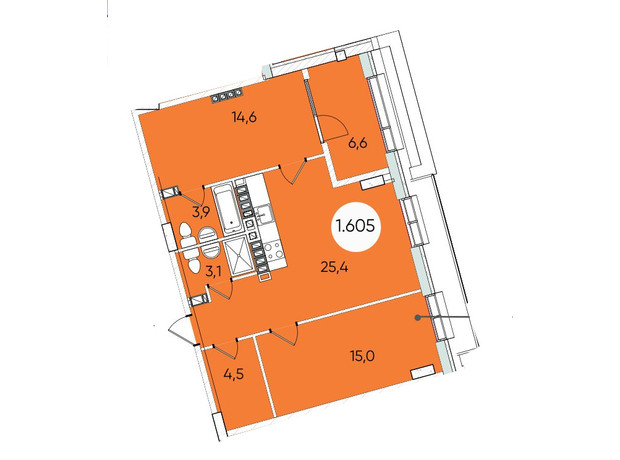 ЖК Гринвич Парк: планировка 2-комнатной квартиры 75.1 м²