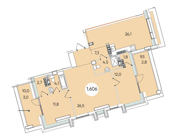ЖК Грінвіч Парк: планування 3-кімнатної квартири 103.1 м²