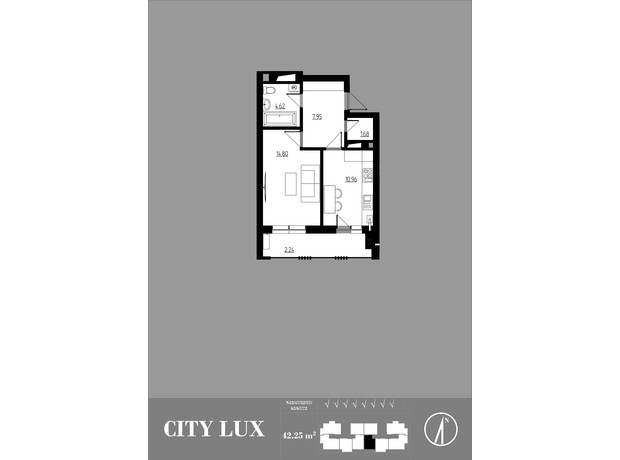 ЖК City Lux: планировка 1-комнатной квартиры 43.75 м²