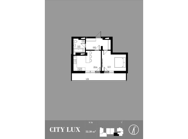 ЖК City Lux: планировка 1-комнатной квартиры 46.91 м²