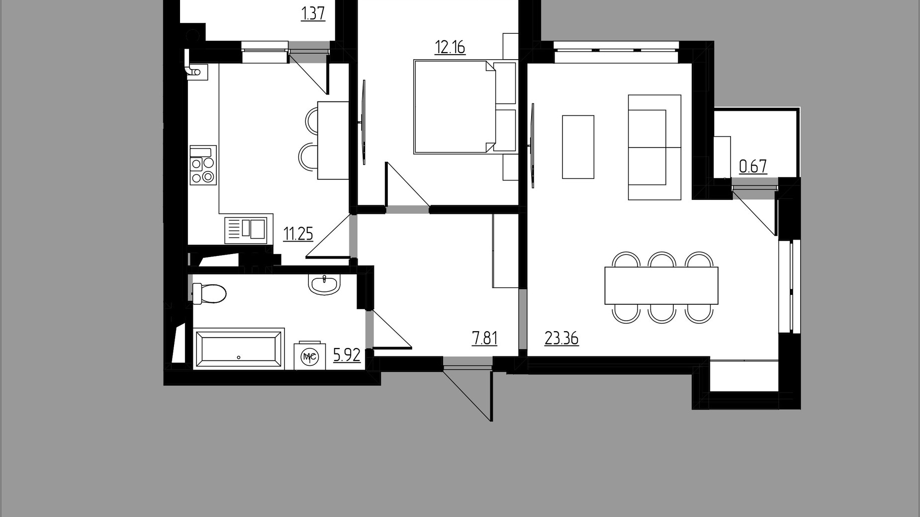 Планировка 2-комнатной квартиры в ЖК City Lux 63.45 м², фото 608185