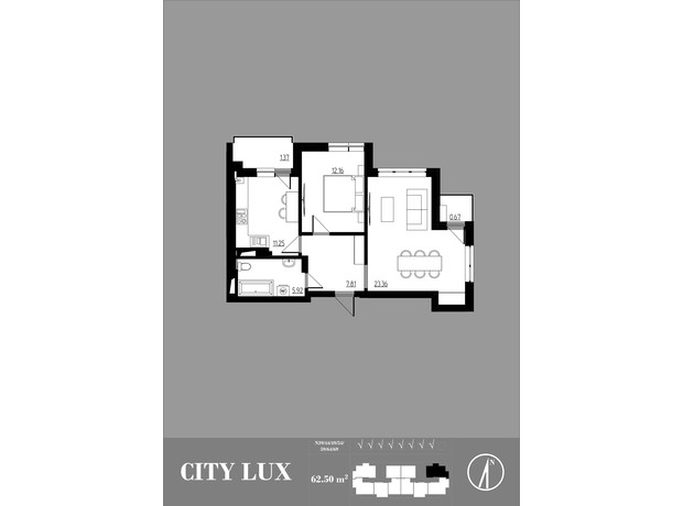 ЖК City Lux: планировка 2-комнатной квартиры 63.45 м²