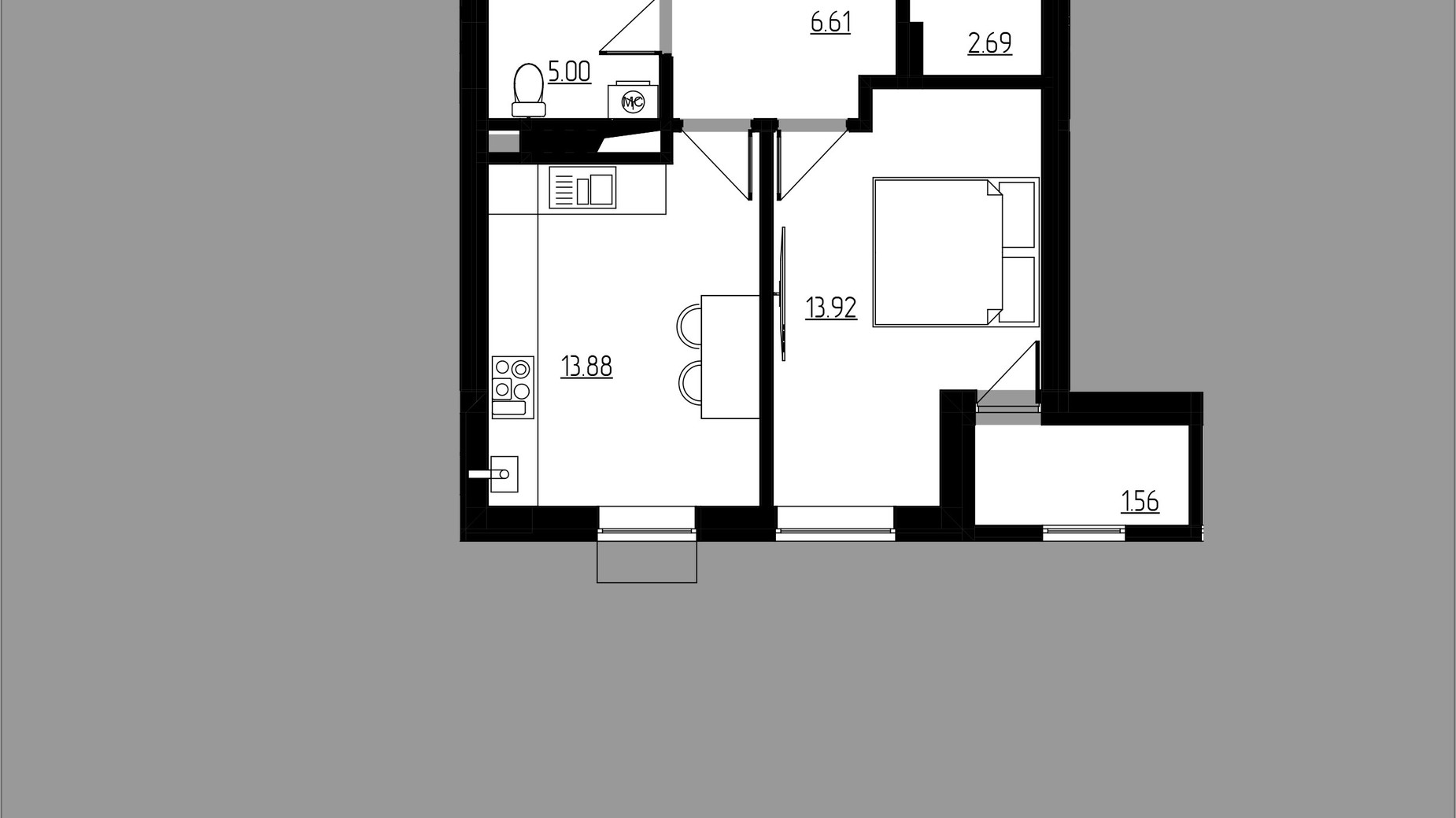 Планировка 1-комнатной квартиры в ЖК City Lux 43.65 м², фото 608188