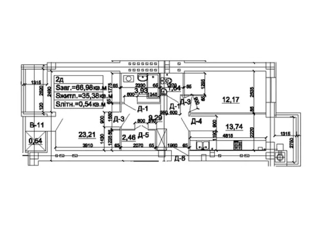 ЖК Західна вежа: планировка 2-комнатной квартиры 64.86 м²