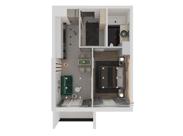 ЖК Престижний 2: планування 1-кімнатної квартири 42.12 м²