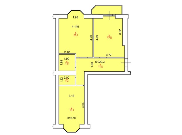 ЖК Monaco: планировка 2-комнатной квартиры 72.4 м²