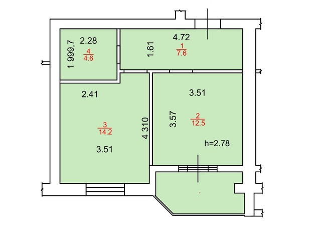 ЖК Monaco: планування 1-кімнатної квартири 41.4 м²