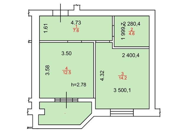 ЖК Monaco: планування 1-кімнатної квартири 41.4 м²