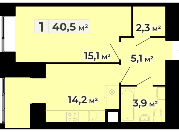 ЖК Комфорт Парк: планування 1-кімнатної квартири 40.5 м²