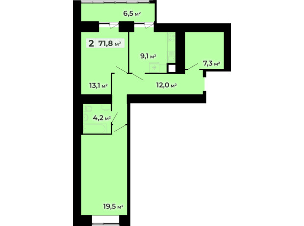 ЖК Комфорт Парк: планування 2-кімнатної квартири 71.8 м²