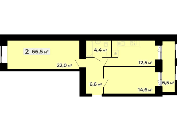 ЖК Комфорт Парк: планування 2-кімнатної квартири 66.5 м²