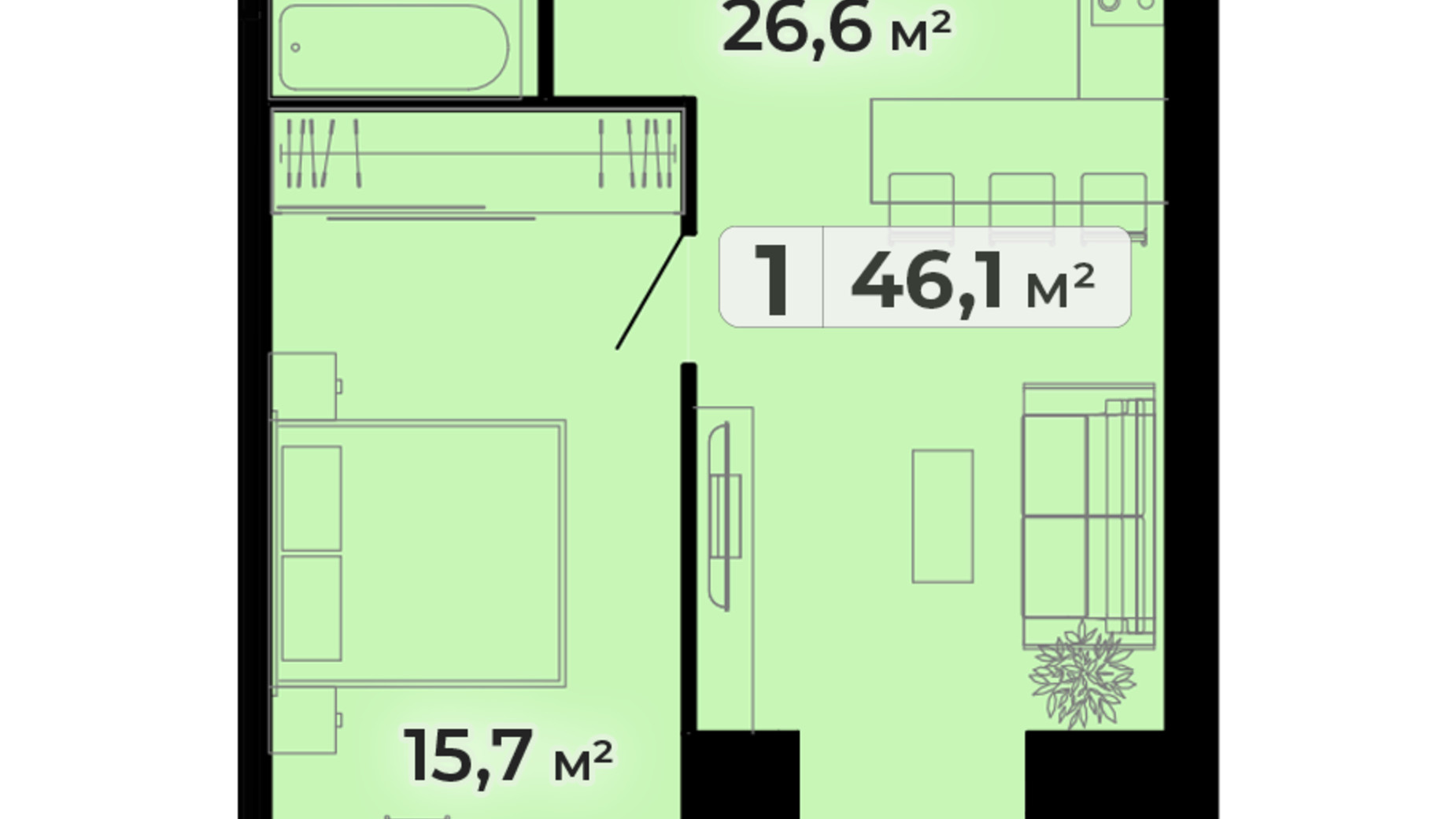 Планировка 1-комнатной квартиры в ЖК Комфорт Парк 45 м², фото 609158