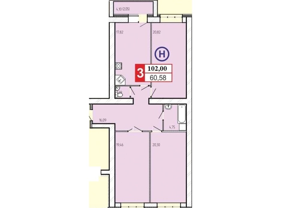 Планировка 3-комнатной квартиры в ЖК «777» 102 м², фото 60917 Планировка 3-комнатной квартиры в ЖК «777» 102 м², фото 60917