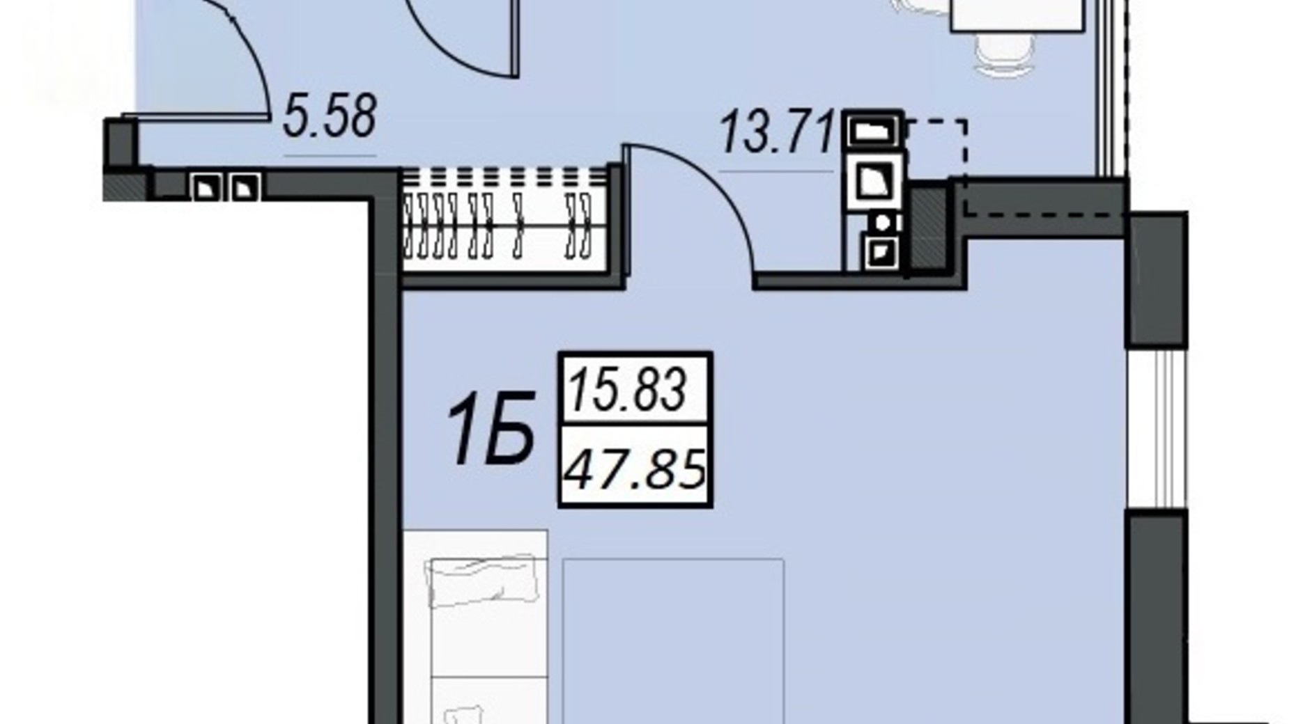 Планування квартири студії в ЖК Sunrise City 47.85 м², фото 609287