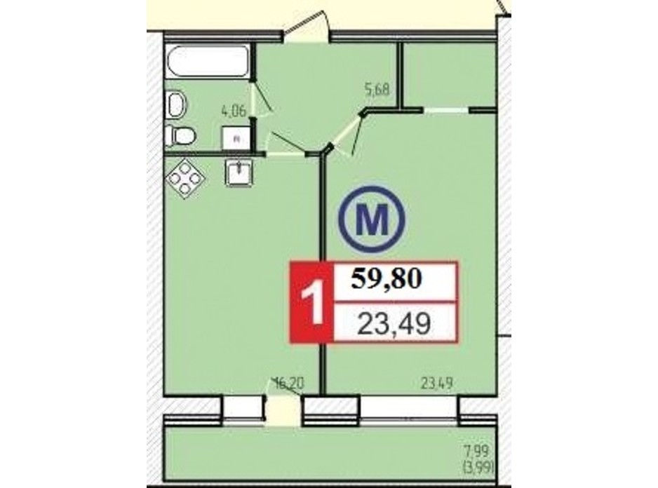 Планировка 1-комнатной квартиры в ЖК «777» 59.8 м², фото 60933 Планировка 1-комнатной квартиры в ЖК «777» 59.8 м², фото 60933