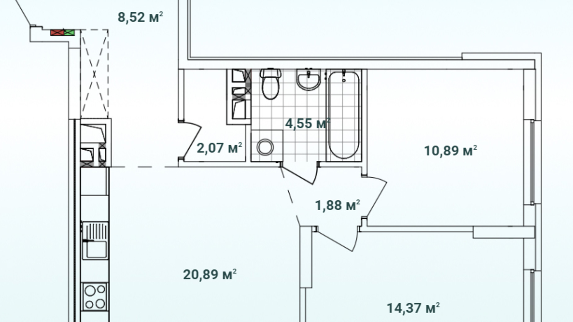Планировка 2-комнатной квартиры в ЖК Варшавский 3 65.22 м², фото 609348