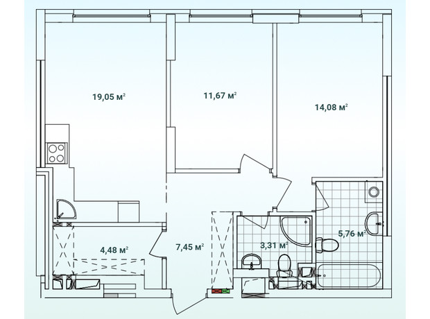 ЖК Варшавський 3: планування 2-кімнатної квартири 65.8 м²