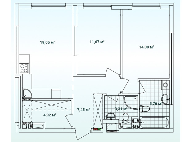 ЖК Варшавський 3: планування 2-кімнатної квартири 66.24 м²