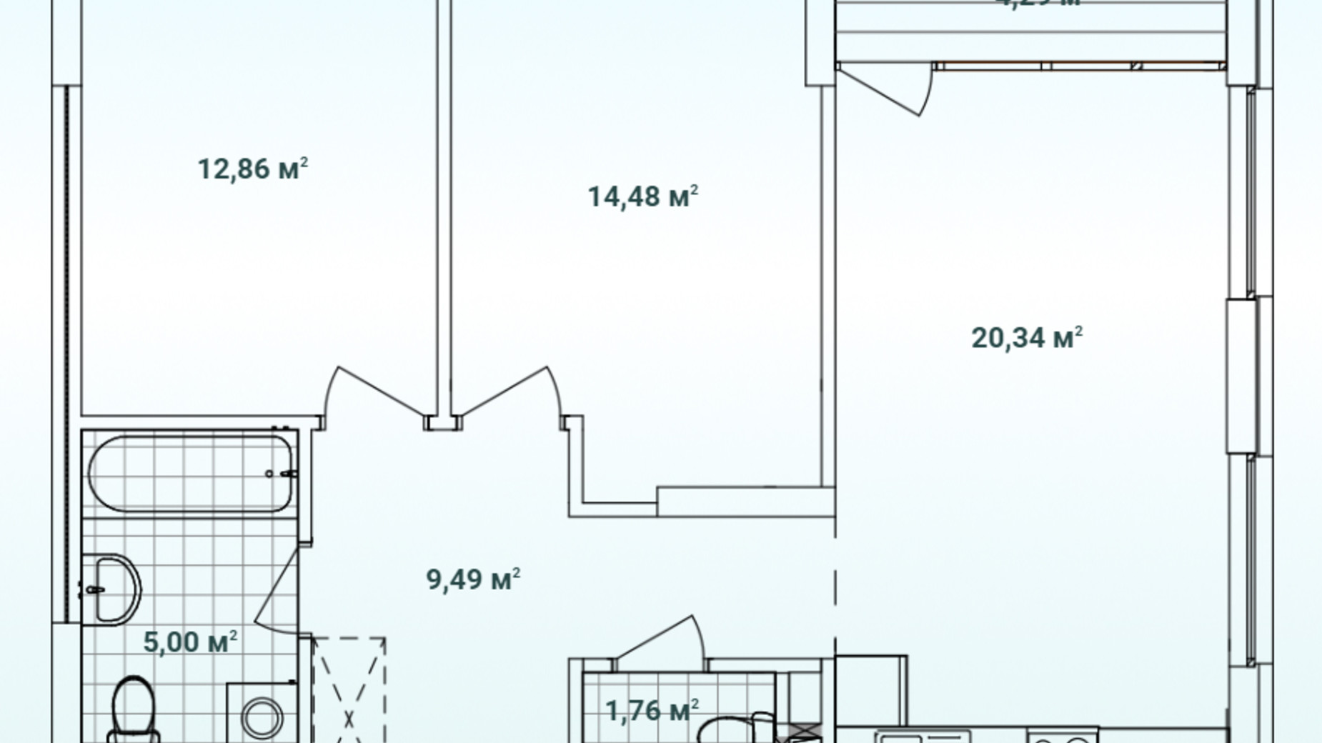 Планировка 2-комнатной квартиры в ЖК Варшавский 3 68.22 м², фото 609353