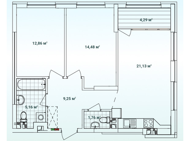 ЖК Варшавський 3: планування 2-кімнатної квартири 68.23 м²