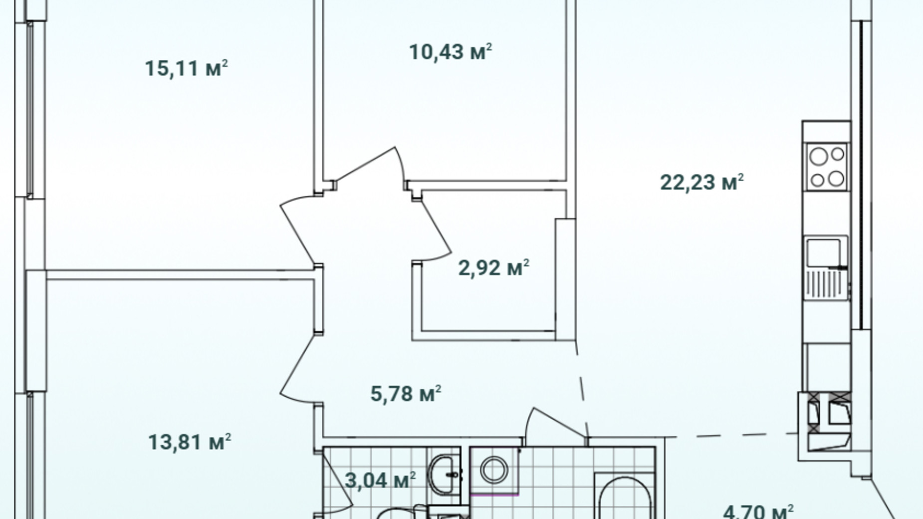 Планування 3-кімнатної квартири в ЖК Варшавський 3 82.87 м², фото 609357