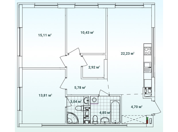 ЖК Варшавський 3: планування 3-кімнатної квартири 82.87 м²