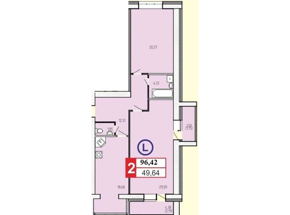 Планировка 2-комнатной квартиры в ЖК «777» 96.46 м², фото 60936 Планировка 2-комнатной квартиры в ЖК «777» 96.46 м², фото 60936