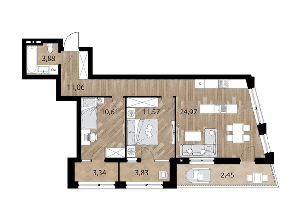 Клубный дом Forest Etalon Club: планировка 2-комнатной квартиры 71.72 м²